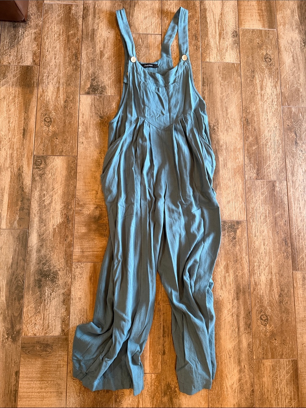 Light Blue Relaxed Wide-Leg Overalls Jumpsuit with Button Straps